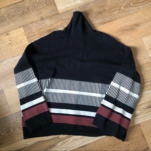 Block Stripe Turtleneck Sweater with Bell Sleeves